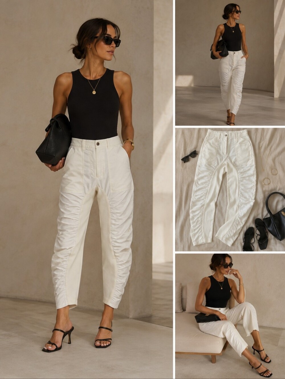 Stella McCartney Cream Ruched Cropped Trousers | UK 10 / US 8 (Runs Small) Y2K